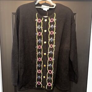 Vintage Joan Leslie NWTCardigan Sweater Women's 2X‎ Button-Up Beads Embroidery